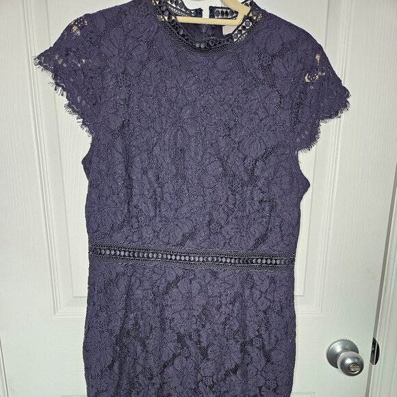 H & M Navy Blue Lace Midi Dress Size M - Picture 2 of 9
